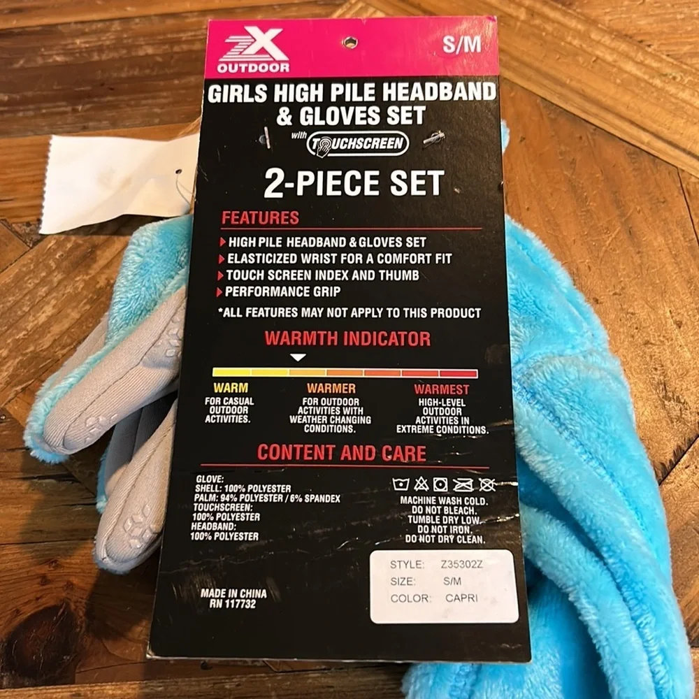 ZX outdoor girl high pile headband & gloves set